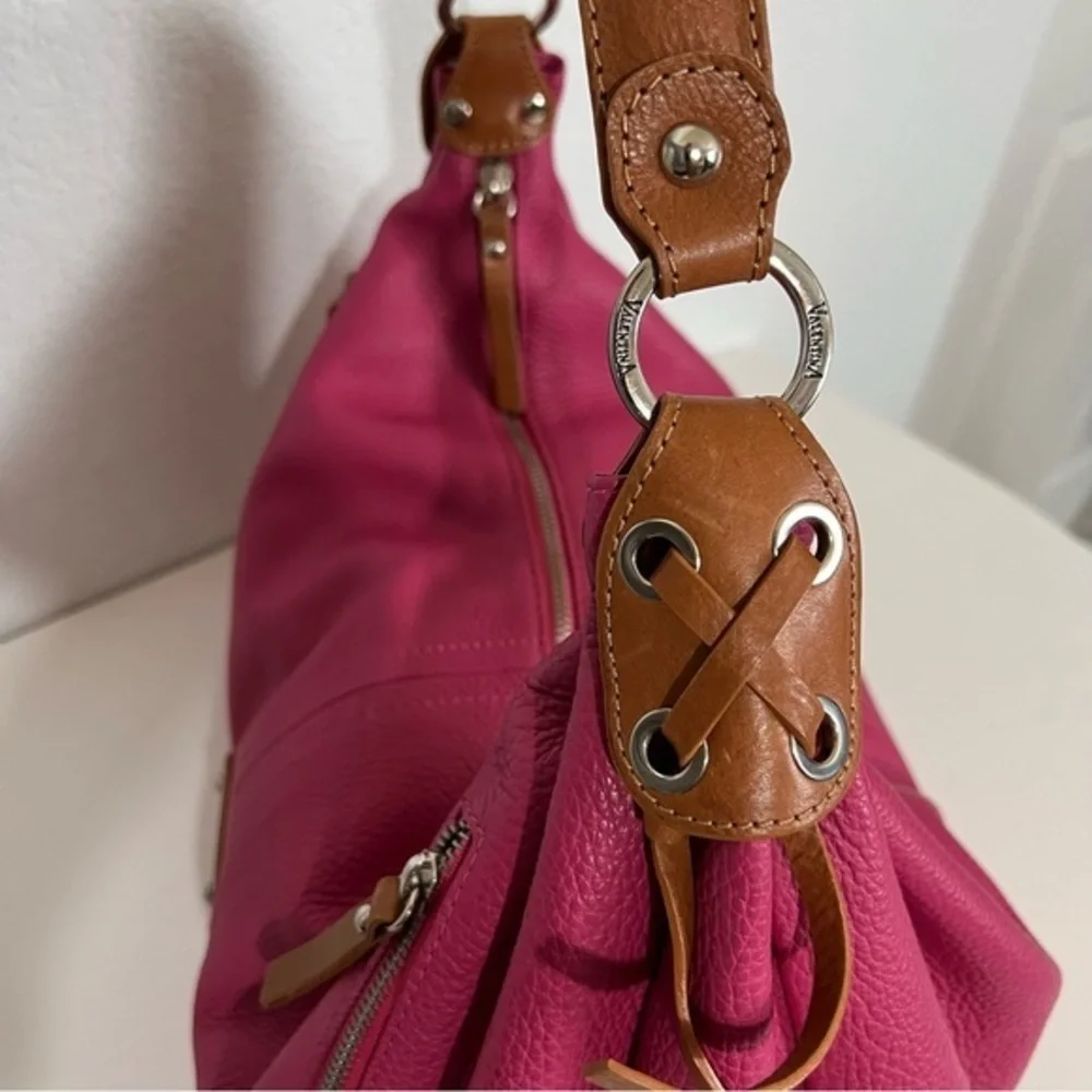 Valentina Italia Pink & Tan Leather Hobo Shoulder Bag Handbag Purse Large